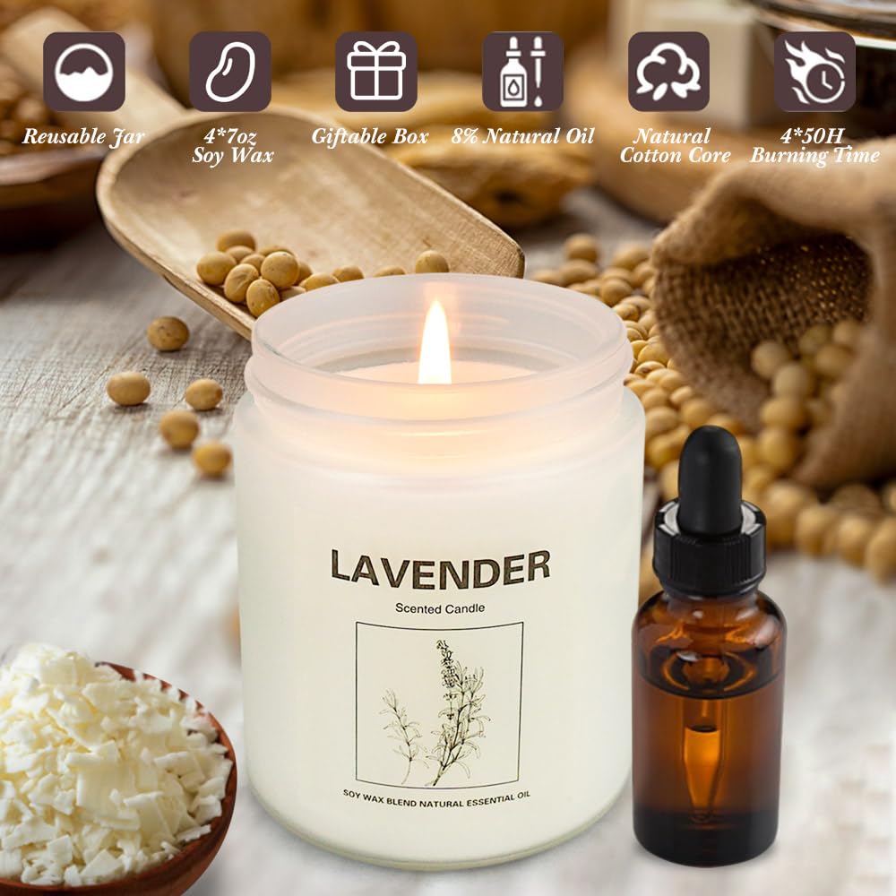 4 Pack Candles for Home Scented, Lavender Candles Gifts Set for Women, 28 oz Aromatherapy Apples Cinnamon Scented Candles for Ho